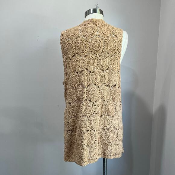 April Cornell Vintage Crochet Vest Beige 100% Cotton Sz Large - Picture 3 of 10